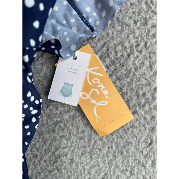 Kona Sol One Piece Swimsuit Women 18 Blue Polka Dot Padded Ruffle Adj Straps NWT - Picture 2 of 10